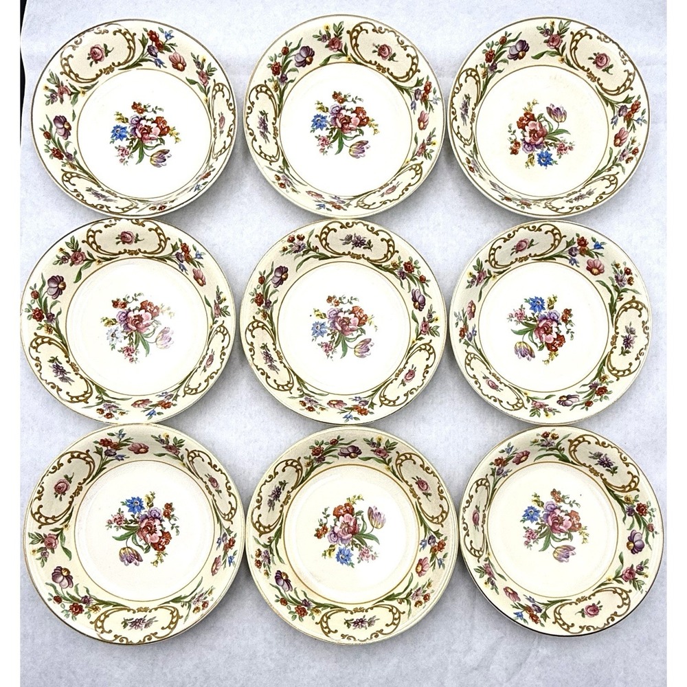 J&G Meakin Reg Sol Registered Soleil Floral Berry Bowls Gold England Set 9